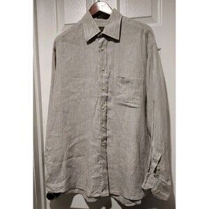 Tasso Elba Men's Luxury Linen Casual Button Up Shirt Long Sleeve Tan Size XL